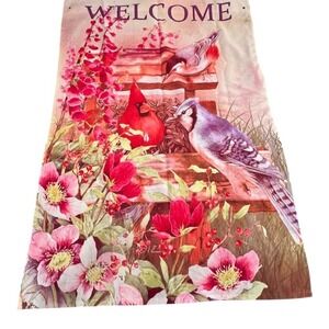 Toland Welcome Cardinal & Blue Jay Garden Flag 28x40" Spring Decor house flag